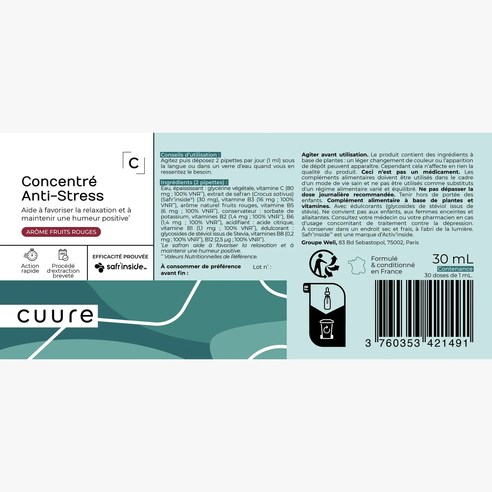 Boost Anti-Stress, étiquette et notice produit