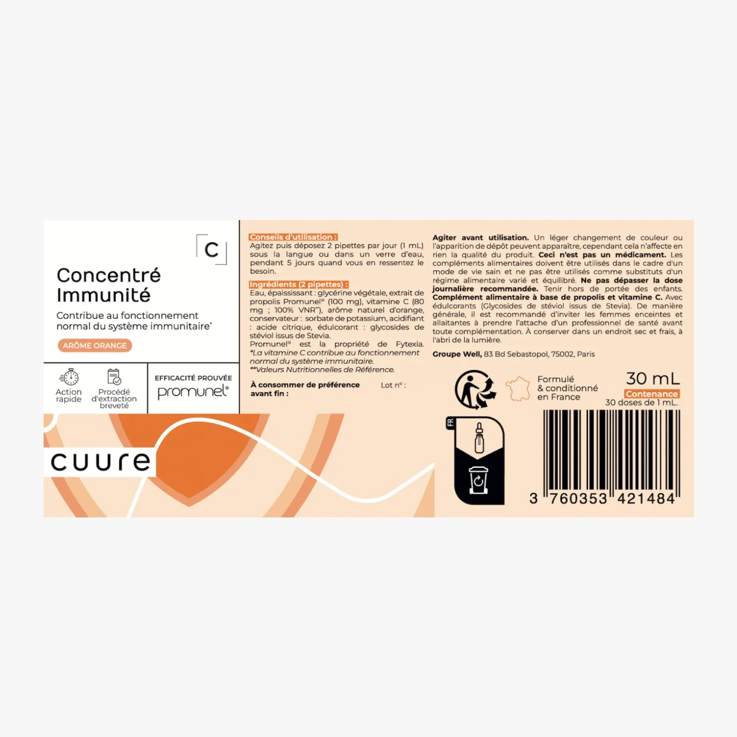 Boost Immunité, étiquette et notice produit