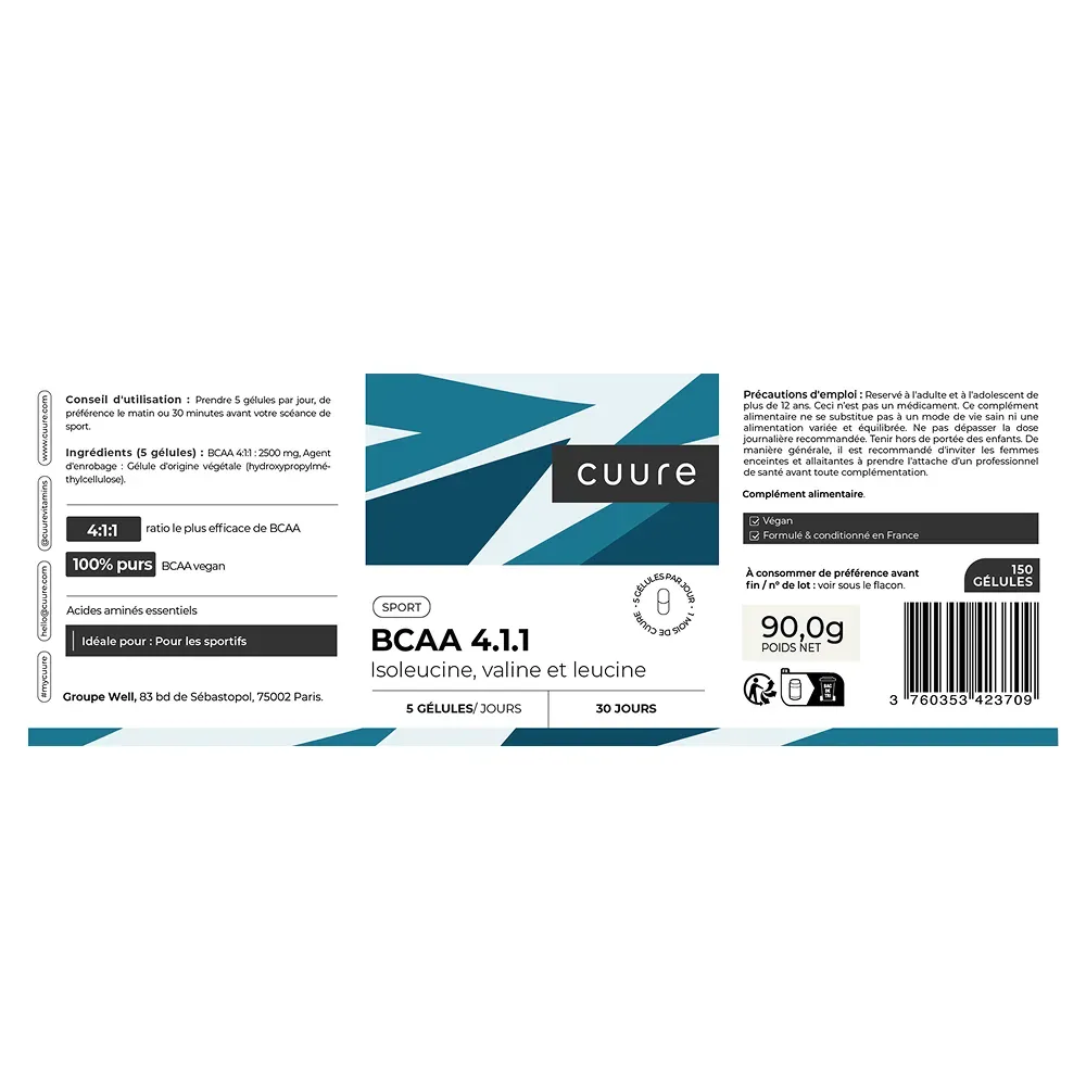 Notice et étiquette du BCAA 4:1:1 Cuure