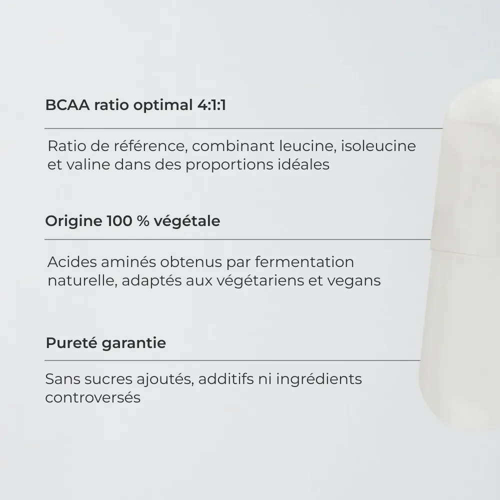 BCAA 4:1:1 Cuure, ratio optimal et origine 100% végétale
