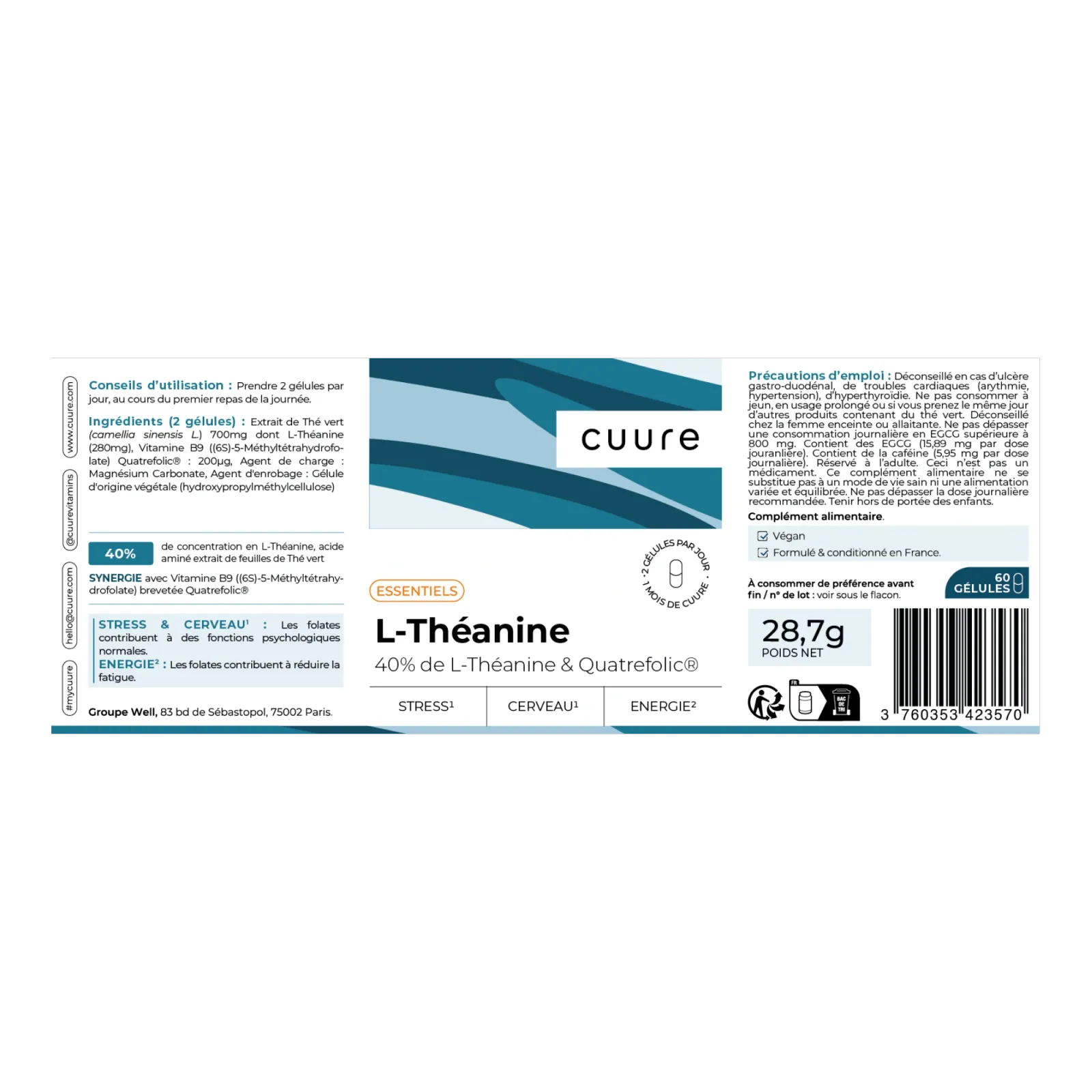 Etiqueta e información nutricional de la L-Teanina