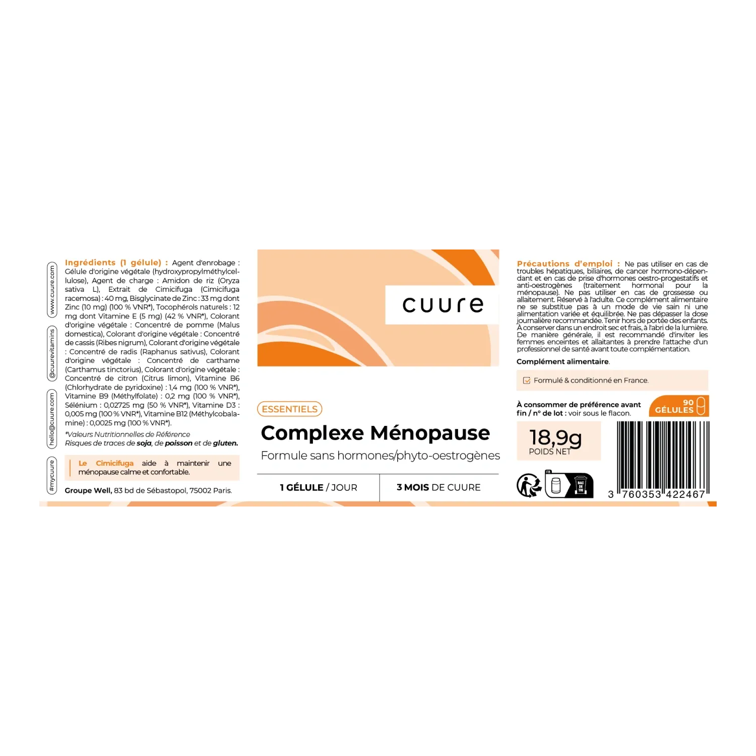 Etiquette du Complexe Menopause Cuure