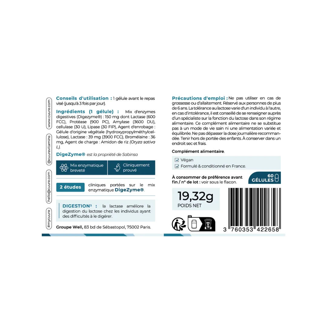 Etiquette des Enzymes Digestives Cuure