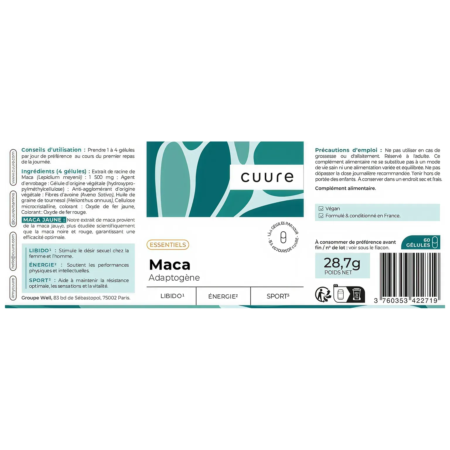 Cuure Maca label