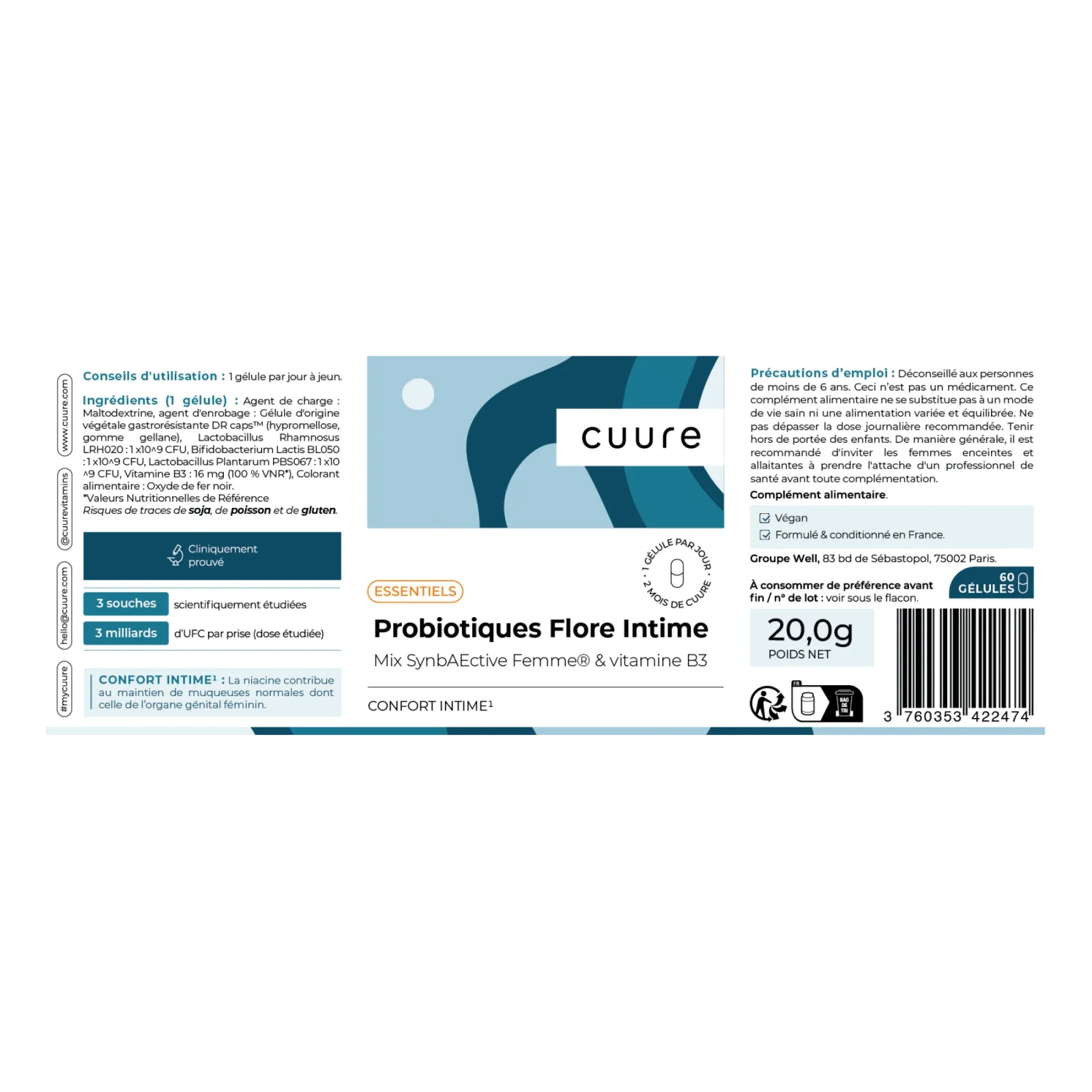 Etiquette des Probiotiques Flore Intime Cuure